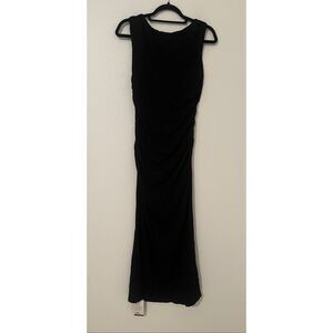 Halara Black Ruched Midi Dress Sleeveless Bodycon Stretch Size M NWT NEW